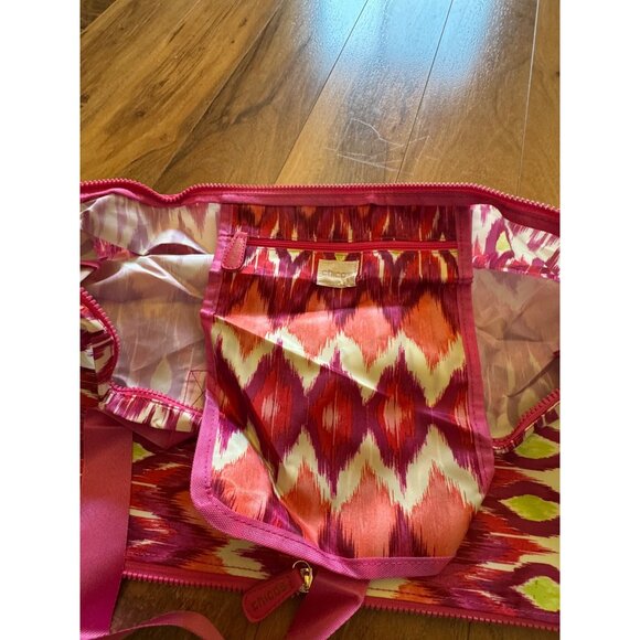 Chicos Pink & Orange Ikat Print Zip Travel Bag With Pouch - Picture 6 of 7